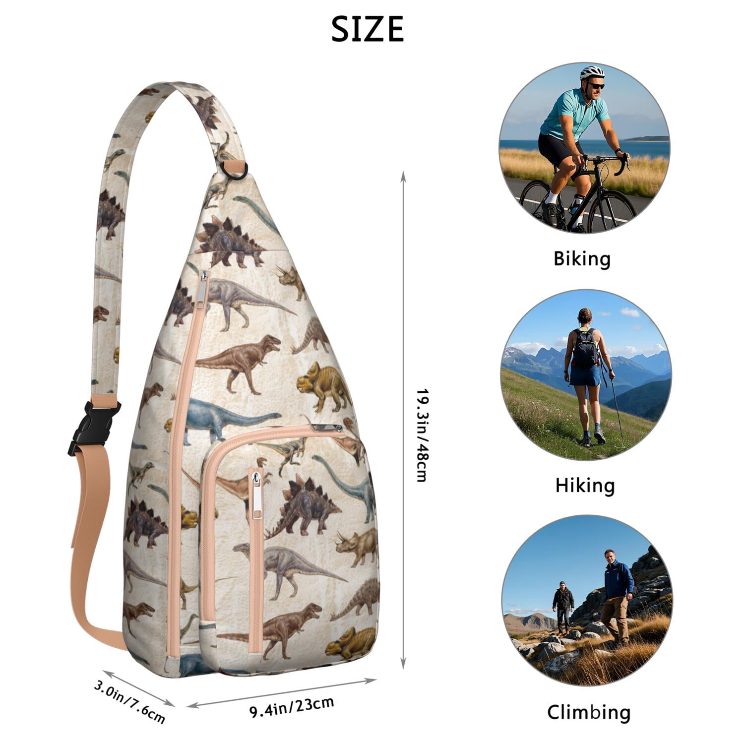 Retro Dinosaur Print Sling Backpack – Lightweight Crossbody Bag for Hiking, Travel & Daily Adventures
