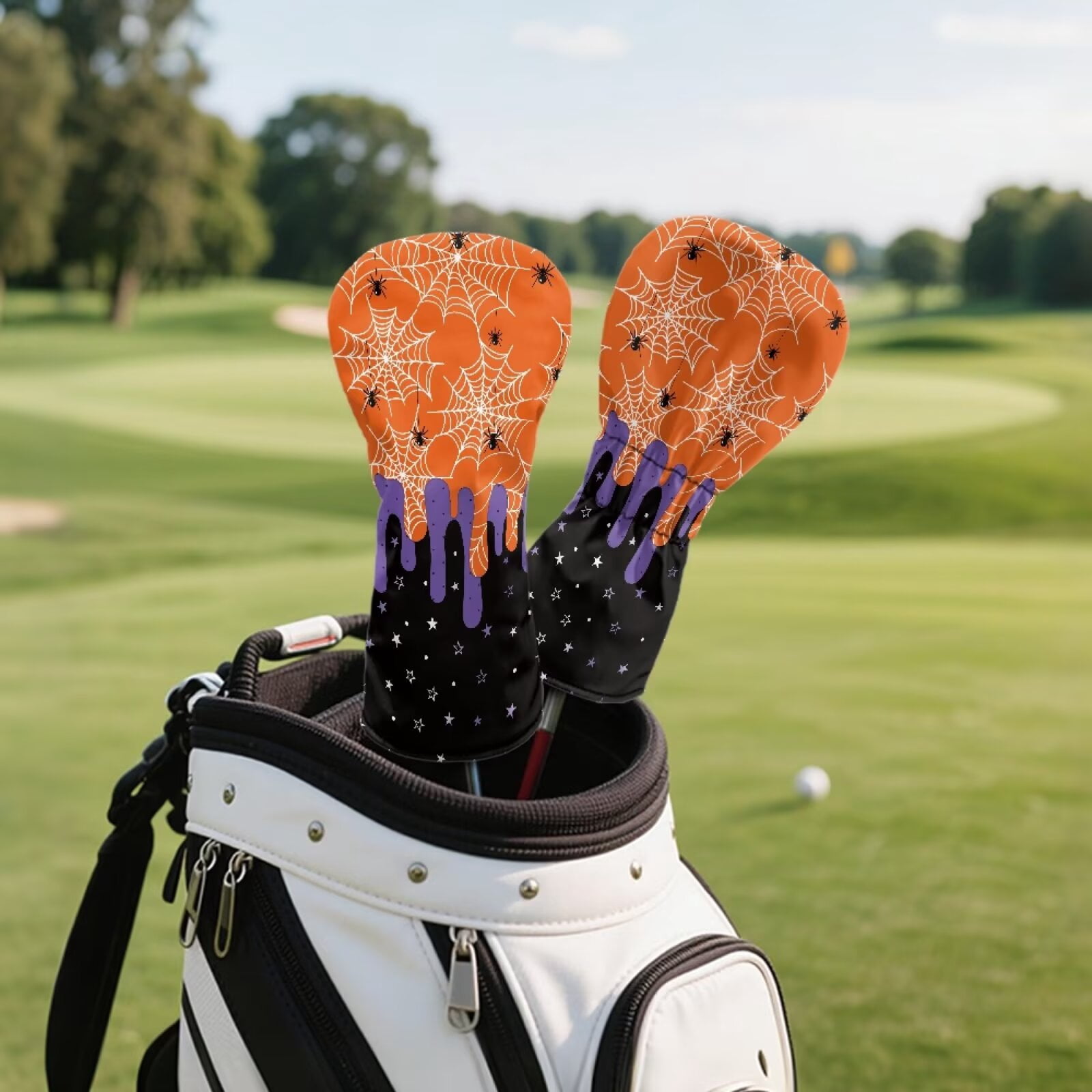 Uorisanigo Golf Club Head Cover for Fairway Woods Driver Hybrids, Funny Cobweb Print Golf Headcover Set of 3, Premium Leather Golfclub Covers for Extra Club Protection, Abrasion-Resistant