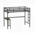thumbnail image 5 of Twin Size Metal Loft Bed with Desk, Stable Ladder & Guardrails, Black, for Bedroom, 5 of 10