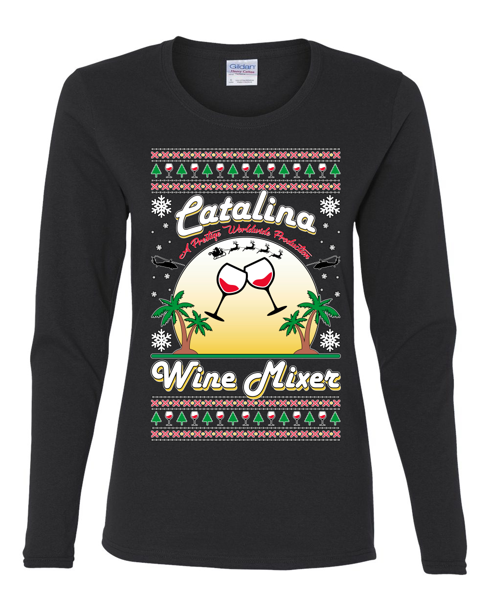 Wild Bobby Step Bros Catalina Wine Mixer Xmas Holiday Movie Humor Ugly Christmas Sweater Women Graphic Long Sleeve Tee, Black, Small - image 2 of 5