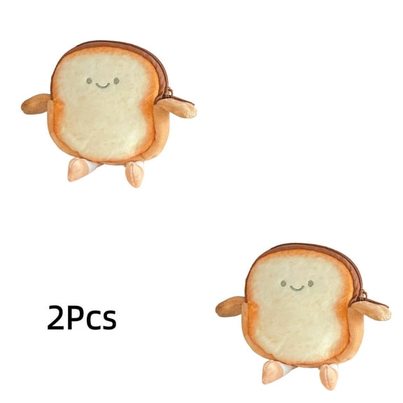 2Pcs Adorable Toast-Shaped Keychain Wallet, Mini Bag for Coins Cards Earphone Storage