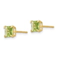 thumbnail image 2 of Real 14kt Yellow Gold Madi K Peridot 5mm Princess Square Post Earrings; for Adults and Teens; for Women and Men, 2 of 3