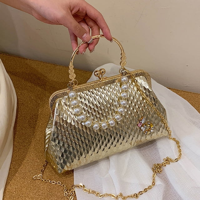 Bolso de mano elegante para mujer, bolso de mano con clip para la boca, bolso diario para fiesta de ocio (dorado)
