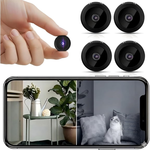 4 Pack Mini Hidden WiFi Security Camera with Motion Detection, 1080P HD Night Vision, 150 Degree Wide Angle, Indoor Outdoor Use