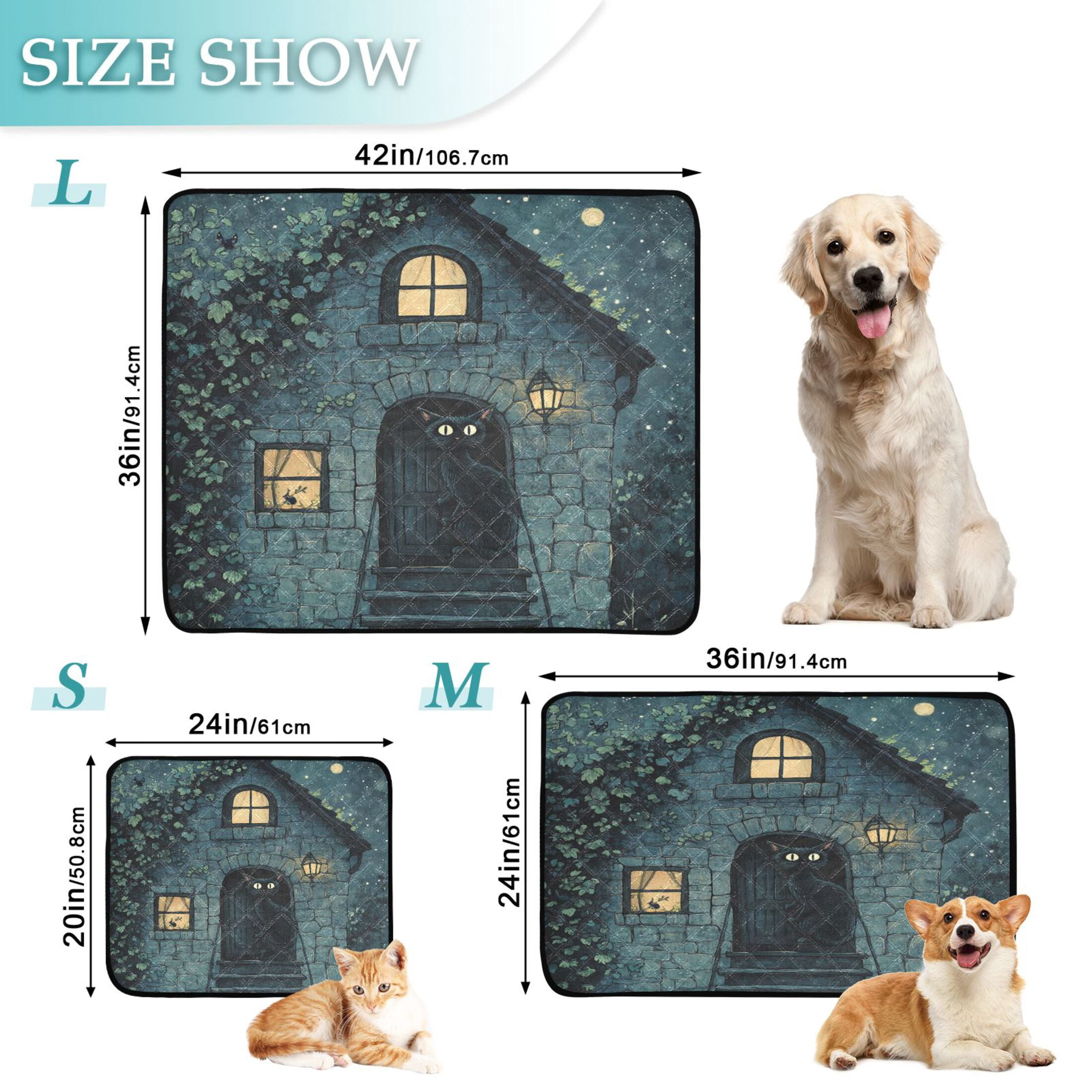 Qxltty Black Cat Night Scene Cat litter Pads Pet Set of 3 Diaper Mats Center Anti-leakage Layer Absorbent Soft and Comfortable