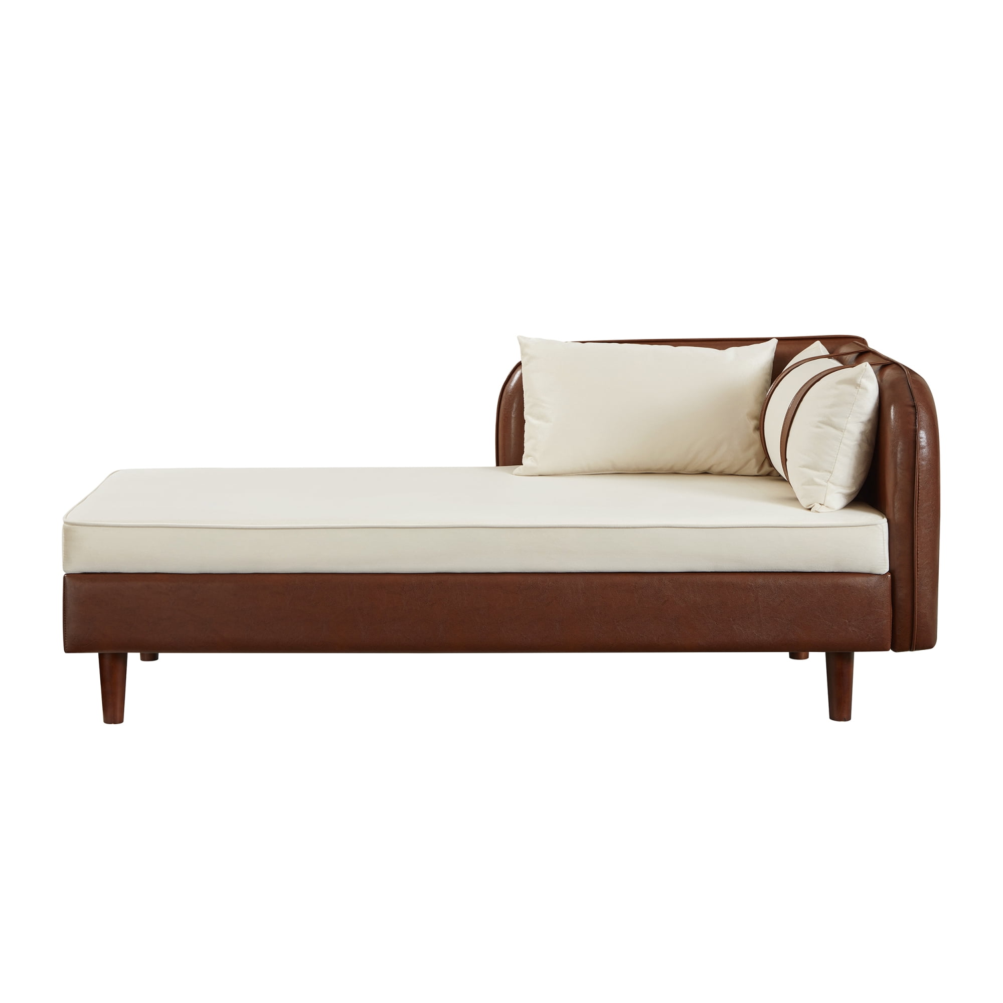 Leumius 65" Chaise Lounge Indoor,PU Leather Velvet Lounge Chair Sofa with Storage and 2 Pillows,Brown+Beige