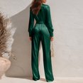 thumbnail image 4 of JoveMarine Womens Jumpsuits Casual V Neck Long Sleeve - Satin Everyday One Piece, Jumpsuits for Women Silky Smooth Jumpsuit, Casual Jumpsuits for Women for Daily,Green L, 4 of 6