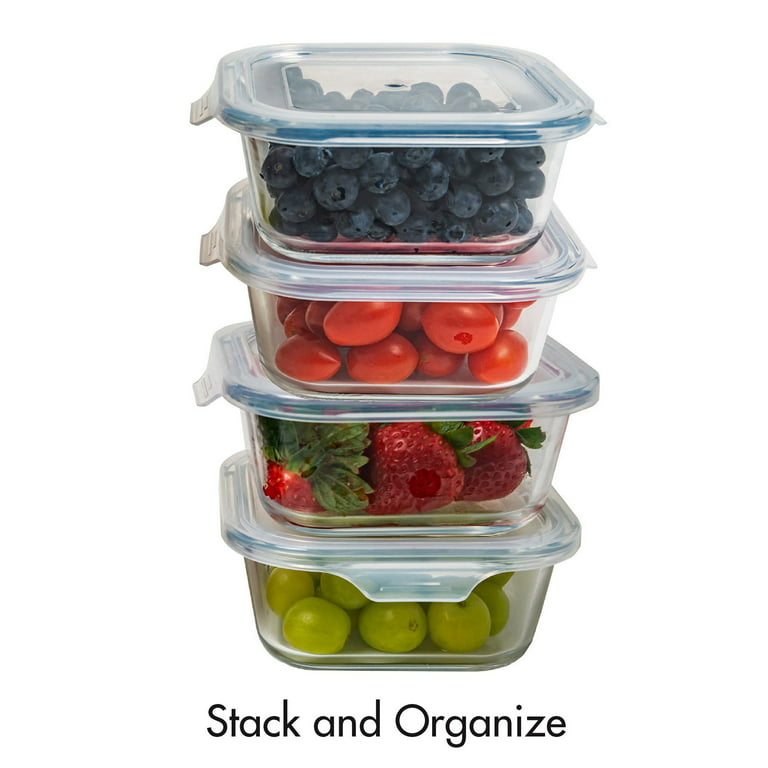 Bonita Home Square Glass Storage Container, Stackable BPA Free Airtight Seal Food Containers with Lids, Meal Prep Kitchen Organization and Storage, 5