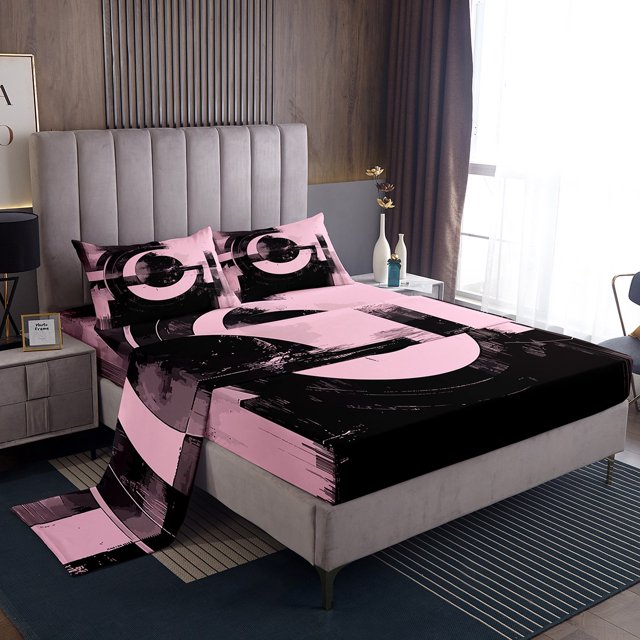 Erosebridal Minimalst Bed Sheets Set Full Size, Futuristic Geometric Bed Sheets Full, Mid Century Decor 4pcs