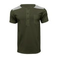 thumbnail image 3 of Fanxing Mens V Neck Graphic Tees Army Green Color Block Henley Shirts Short Sleeve Tee Shirt S, 3 of 8