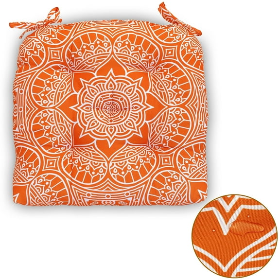 Indoor/Outdoor Chair Seat Cushion, Tufted, Weather, and Fade Resistant, 19" x 19" with Ties for Patio, Dining, Office Chairs