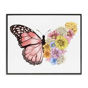 Stupell Industries Butterfly Floral Bouquet Wing Collage Spring Pink Yellow Framed Wall Art Design by Ziwei Li, 11" x 14", Black Framed