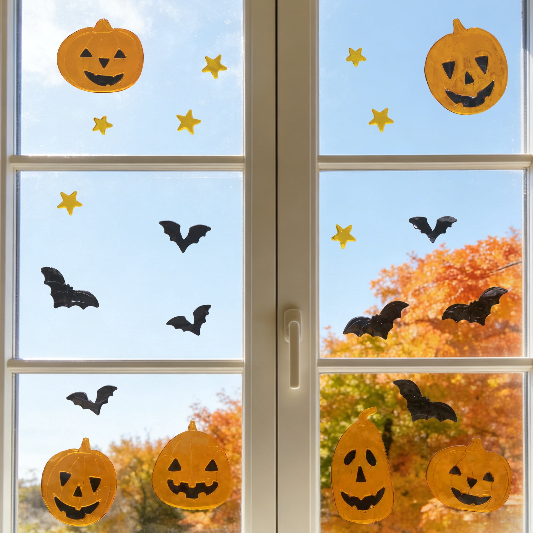 Jack-o'-Lanterns and Bats Gel Clings, Multicolor, 5.5" x 21", Halloween by Way To Celebrate