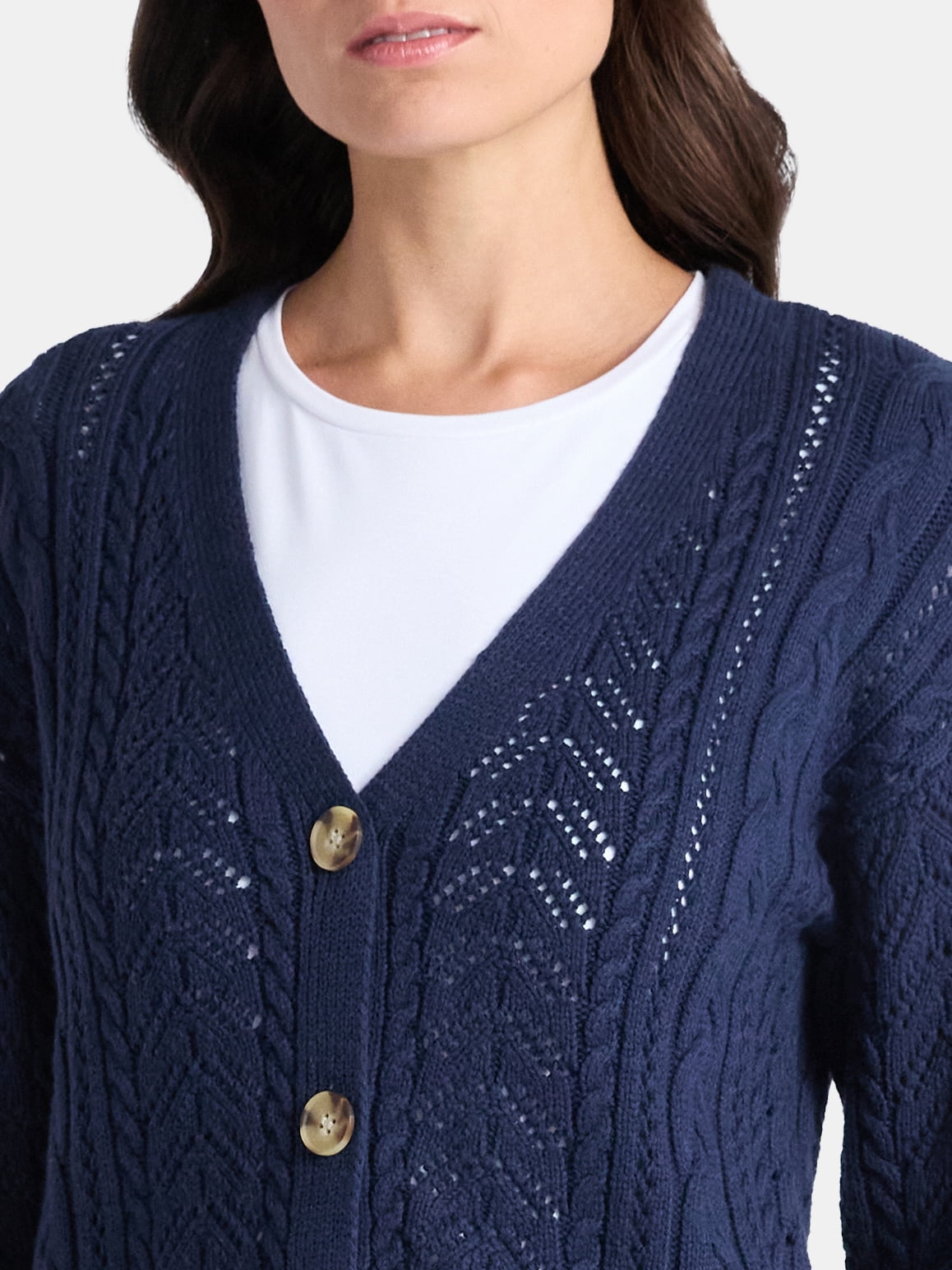 Time and Tru Women's and Women's Plus Cable Knit Cardigan Sweater, Lightweight, Sizes XS-4X