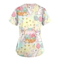 thumbnail image 5 of Kayannuo Print Nursing Uniforms Scrub for Women Women's Fashion Easter Rabbit Print V-neck Short Sleeve Pocket Workwear Top, 5 of 5