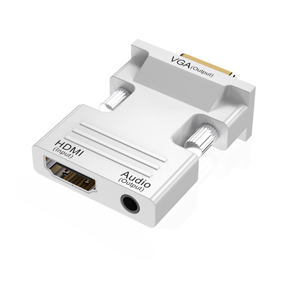 1080P Female HDMI to VGA Male Converter Adapter with 3.5mm Stereo Audio Portable HDMI Connector for Laptop PC PS3 Xbox STB Blu-ray DVD TV Stick (White)