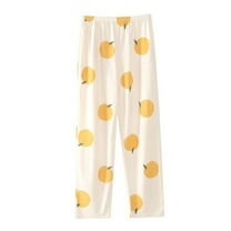 Defitshape Women's Cotton Pajama Pants Plaid Pj Sleep Lounge Bottom Comfy Elastic Loose Band Printed with Pocket Orange Small