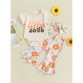 thumbnail image 2 of FEORJGP Toddler Girls Summer Pants Outfits Infant Baby Short Sleeve Romper Letter Print Jumpsuit Crew Neck Bodysuit with Flower Pattern Pants Flare Treaband Set Newborn Loose Casual Clothing, 2 of 9