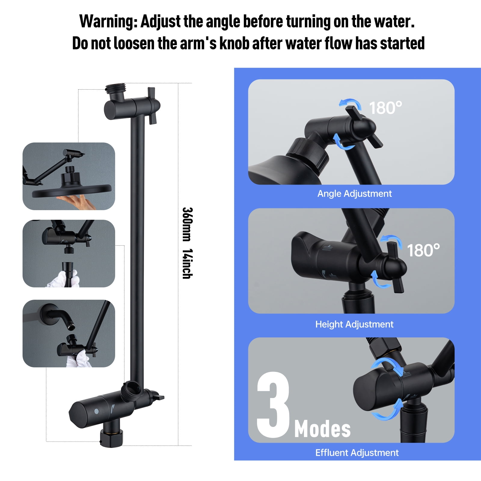 Joyrain 8-inch Rain Overhead Shower with Handheld High-pressure Shower Head, 8 Spray Modes, Rain Shower Combination with Adjustable Metal Extension arm, Adjustable Height and Angle for Whole Family