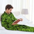 thumbnail image 6 of Picia Tiny Green Fern Leaves Pattern Men’s Long-Sleeve Sleepwear Set - Soft 2-Piece Loungewear with Pockets, Comfy PJs for Relaxing Nights-Small, 6 of 7