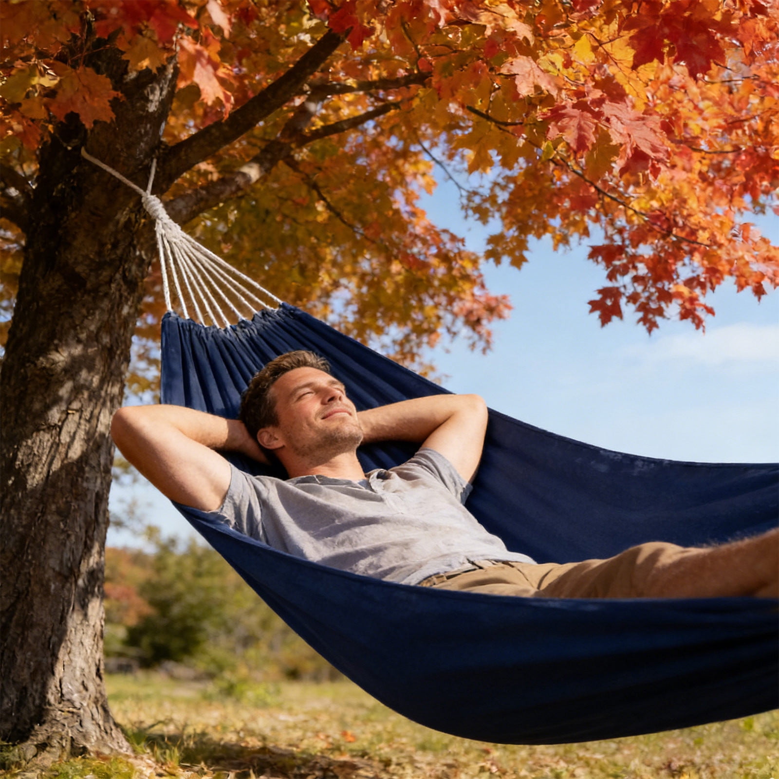 KTFgvq Camping Hammock Heavy Duty Canvas Portable Outdoor Hanging Bed for Beach Garden Backyard, Blue