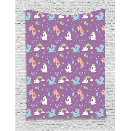 - Magical Tapestry, Unicorn and Rainbows Diamonds Wand Pattern Nursery Baby Girl Legendary Creature Print, Wall Hanging for Bedroom Living Room Dorm Decor, Multi, by Ambesonne