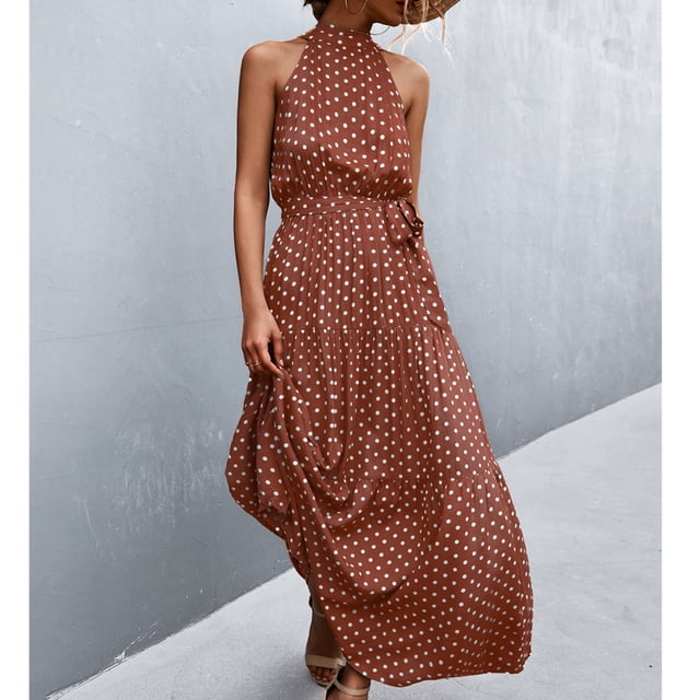 Vestido largo con estampado, vestido largo con cuello halter, vestido largo con cuello halter, vestido largo de verano, rendimiento comprobado
