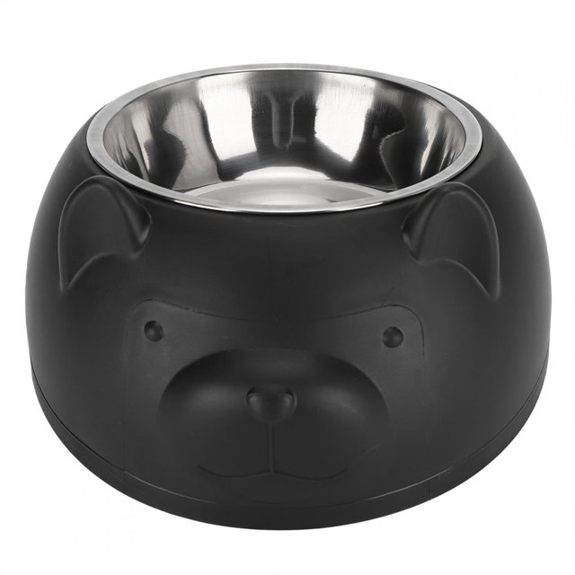Comedero para gatos y perros de acero inoxidable, antideslizante (con cuenco de acero inoxidable negro)