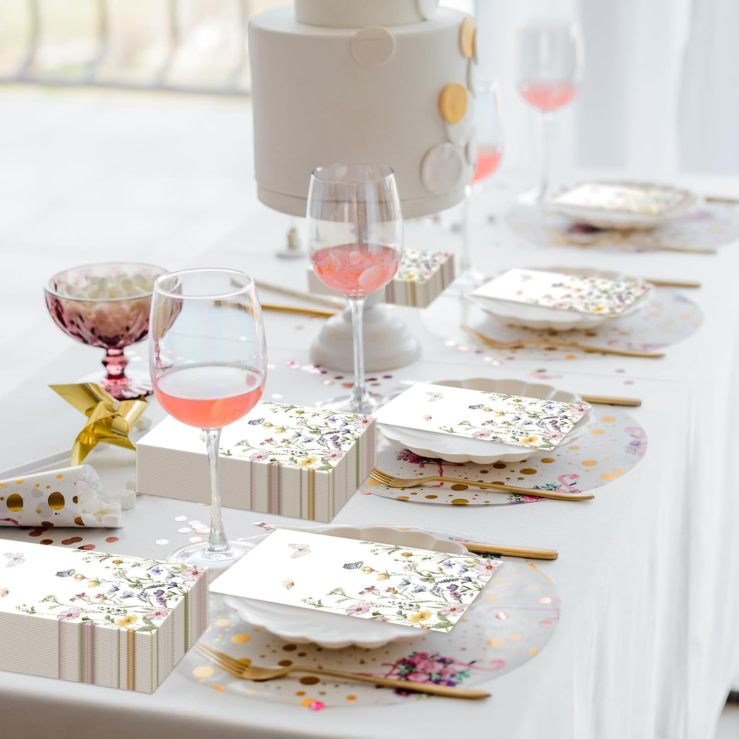 100 PCS Floral Disposable Napkins, 3 Ply Dinner Napkins Summer Wildflower Decorative Paper Guest Napkin for Family Party, Wedding, Birthday, Home Kitchen Dining Table Decor 7.9 x 4.3