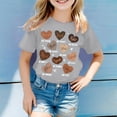 thumbnail image 1 of Chandails pour Filles Col Ras du Cou Imprimé Manches Courtes Chandails pour Filles Hauts d'Été pour Adolescentes Filles 6-7 Ans Vêtements Mode Tendance pour Filles, 1 of 3