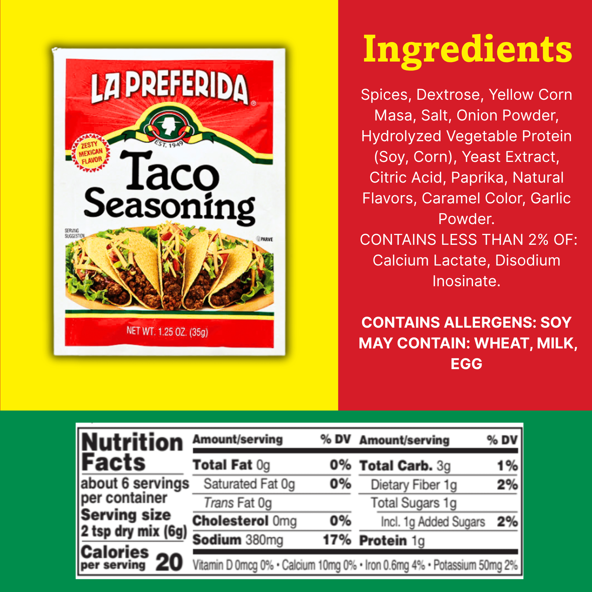 (12 pack) La Preferida Taco Seasoning, 1.25 oz
