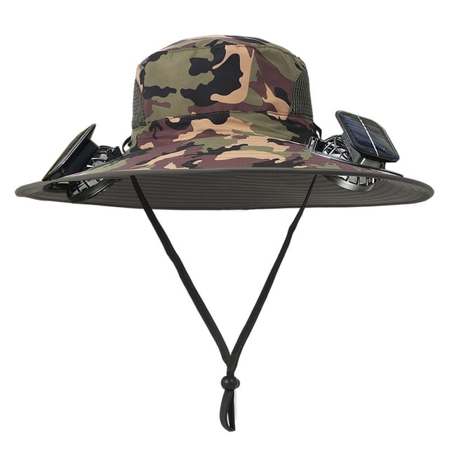 QJUHUNG Detachable Solar-Powered Fan Hat with Dual Propulsion Cooling - Large Brim Sun Protection Breathable Textile Material Machine Washable for Men‘s Outdoor Hiking Fishing & Campin