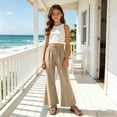 thumbnail image 3 of OGLCCG Girls 2 Piece Outfits 4-14 Years Kids Sleeveless Crop Tank Tops and Cotton Linen Flare Pants with Pockets Teens Summer Cute Clothes Sets, 3 of 7