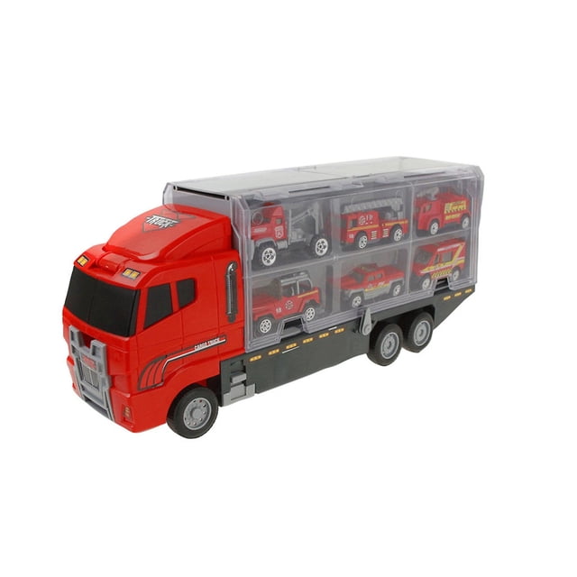 Transportador de coches de juguete Carrier Truck con 6 coches de metal para niños