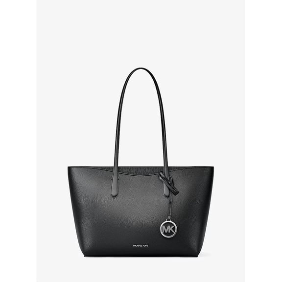 Michael Kors Arden Large Pebble Leather Top-Zip MK Signature Tote Bag Black