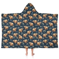 Blue Highland Cow Flower Pattern Hooded Bath Towel，50"x30" for Ages 3 To 12 Kids, Quick Dry Lightweight Soft Microfiber Hood Beach Towel Cover Up for Kids
