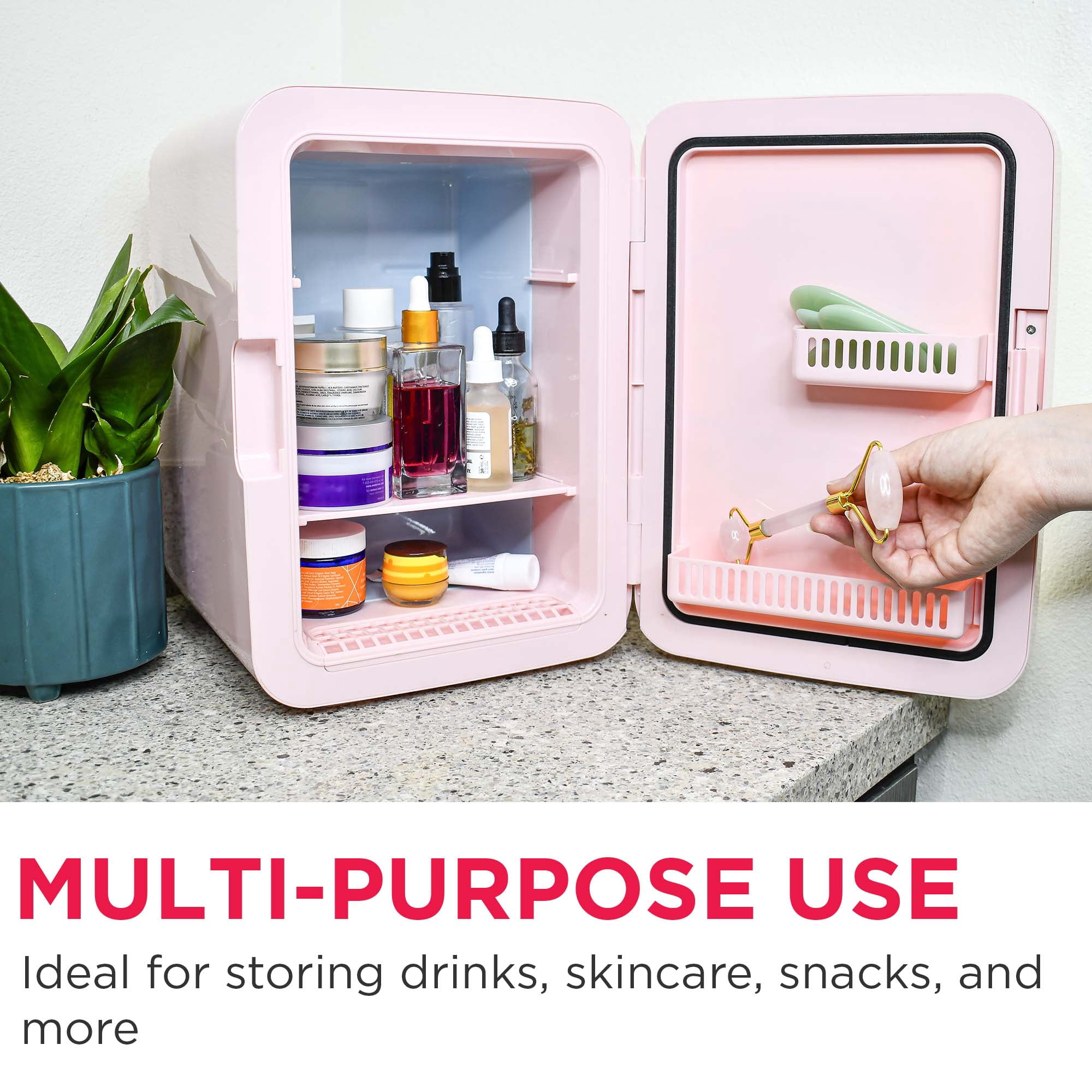 Frigidaire 6.5L 9 Can Mini Lighted Beauty Mirror Fridge Pink - compact, portable skincare fridge with mirror ideal for cosmetics, travel, and small spaces.