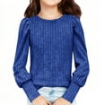 thumbnail image 2 of Yourumao Girls Ribbed Knit Tops for 5-14 Years Cute Puffed Long Sleeve Shirts Stretch Long Sleeve Blouses Solid Spring Tees, 2 of 7
