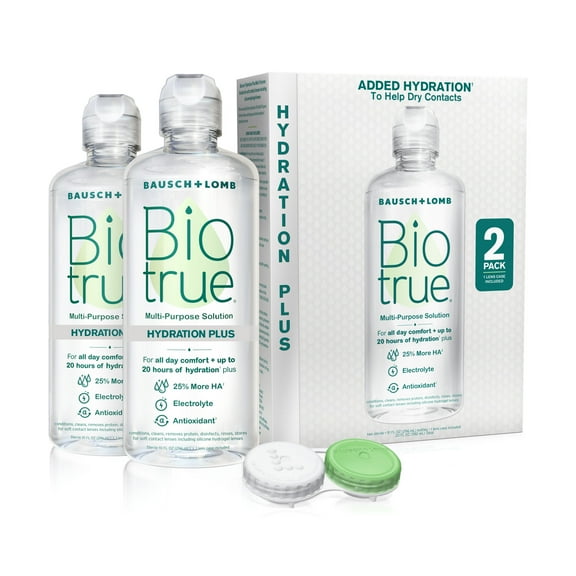Biotrue Hydration Plus Eye Contact Lens Solution and Cleaner with Lens Case, 10 fl oz, 2 Pack