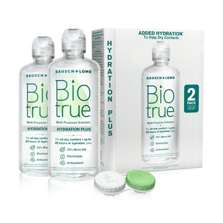 Biotrue Hydration Plus Eye Contact Lens Solution and Cleaner with Lens Case, 10 fl oz, 2 Pack