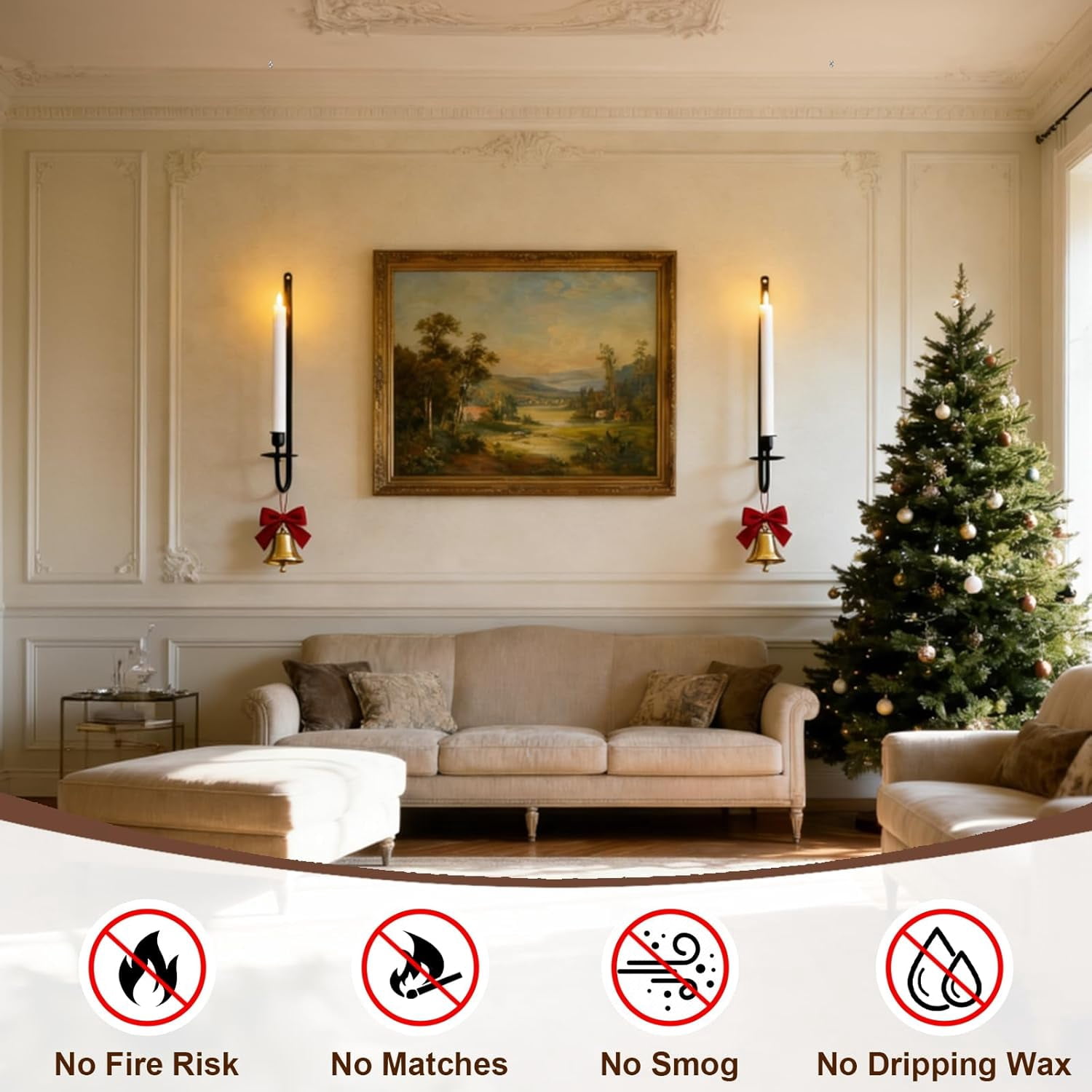 RGHJAR-Candle Wall Sconces Set of 2, Flameless Candles Black Wall Candle Holders with Remote Control, Battery Operated Home Decor for Living Room, Fireplace, Dining Room, Entryway, Stair Corner