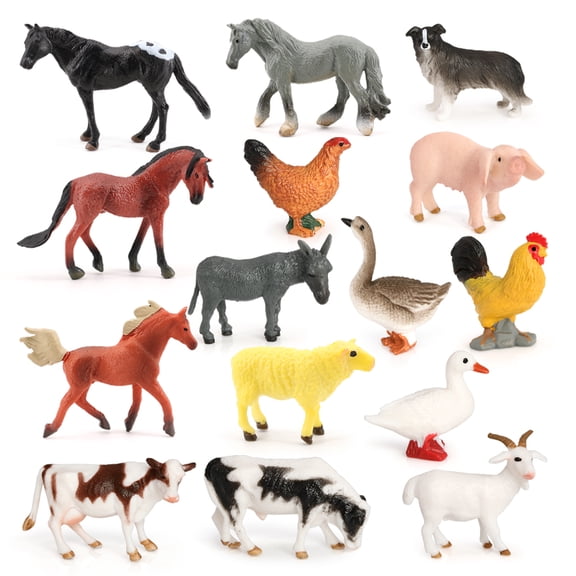 Mini Farm Animal Figures 15PCS Animal Toys Figurines Cake Topper Decoration Christmas  Birthday Gift