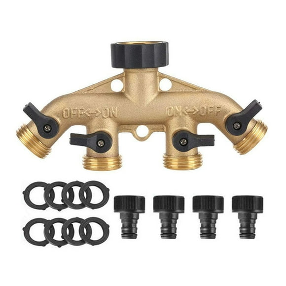 2Pcs 4-Way Faucet Manifold Golden Brass for Garden Hose Manifold and Car Washes