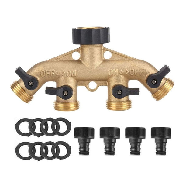Colector de grifo de 4 vías, conector de manguera de jardín de latón, bola de 3/4 pulgadas, estándar de la UE