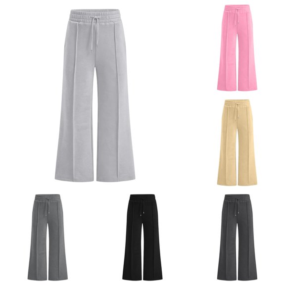 Bigetiay Cozy Elastic Waist Tracksuit Pants for Girls Comfortable Loose Fit Wide Leg Casual Trousers Everyday Wear Soft Breathable Knit Pantss, Size 15-16 Years