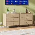 thumbnail image 5 of Fluted Nightstand with Charging Station, 3 Drawers Night Stand 31.5" Wide Wood Modern Bedside Table Large Storage, Curved Edges End Table with USB TypeC for Bedroom Entryway, Natural 1 PC, 5 of 8
