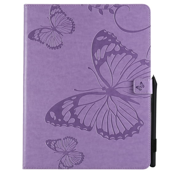 Case for iPad Pro 12.9 inch 2020, Allytech Embossed Butterfly PU Leather and Soft TPU Back Case with Credit Card Slots Stand Case for iPad Pro 12.9" 4th Gen 2020(A2229/A2069/A2232/A2233), Purple