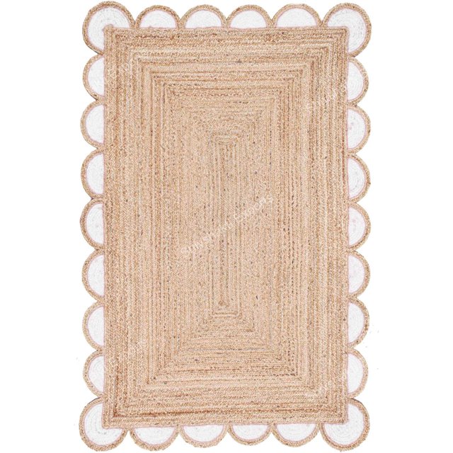 Scalloped Jute Rug (White, 4x6 ft)