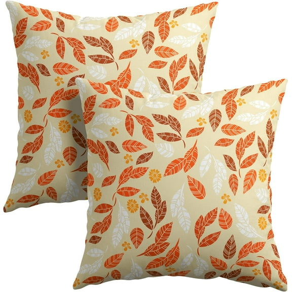 Fall Pillow Covers 18x18 inch Set of 2 Orange White Leaves Autumn Decorative Outdoor Throw Pillow Covers Famliy Decoration for Home Living Room Couch Sofa Bed, PCL-1