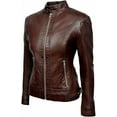 thumbnail image 2 of HOT Women's Genuine Lambskin Real Brown Leather Jacket Stylish Biker Coat W320, 2 of 4